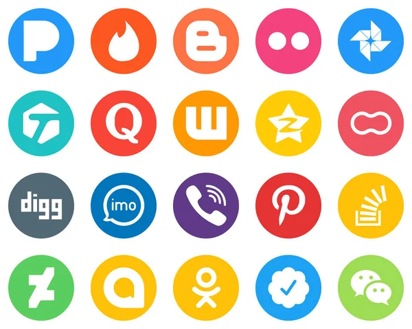Flat Circle Social Media Icons Digg Mothers Quora Peanut Tencent — Stock Vector