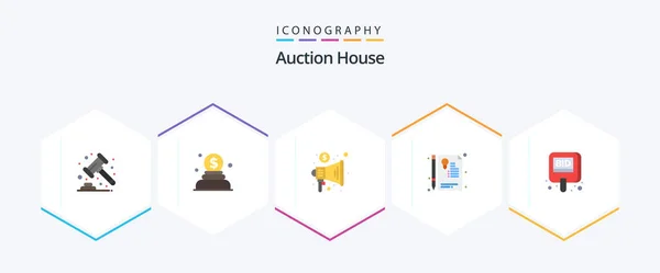 Auction Flat Icon Pack Including Compete Auction Marketing Seal Document — Stockvector