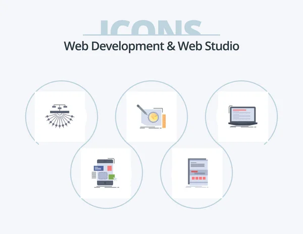 Web Development Web Studio Flat Icon Pack Icon Design Frame — Vector de stock