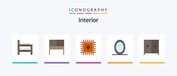 Interior Flat Icon Pack Including Furniture Interior Creative Icons Design — стоковый вектор