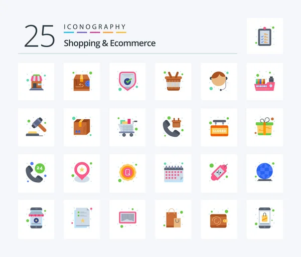 Shopping Ecommerce Flat Color Icon Pack Including User Phone Protection — Stockvector