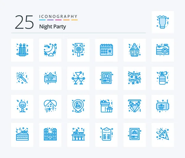 Night Party Blue Color Icon Pack Including Cake Night Speaker — Stockvektor