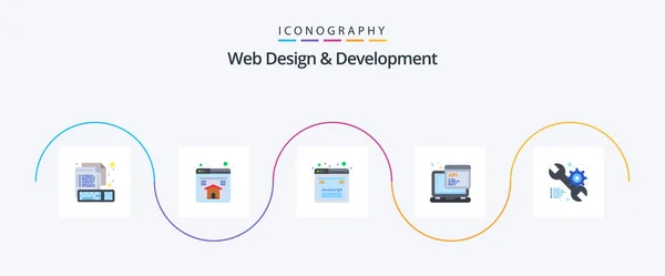 Web Design Development Flat Icon Pack Including Setting Programming Design — Archivo Imágenes Vectoriales