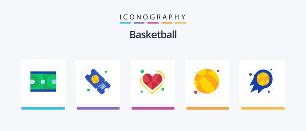Basketball Flat Icon Pack Including Exercise Game Ball Basketball Player — Stockový vektor