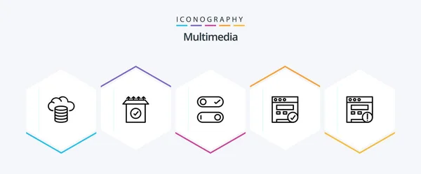 Multimedia Line Icon Pack Including Toggle Website Alert — Stok Vektör
