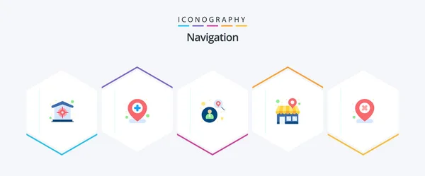 Navigation Flat Icon Pack Including Location Map Pin Location Shop — 图库矢量图片