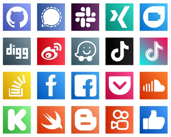 Versatile Social Media Icons Video Weibo Douyin Waze Icons Minimalist — Stock Vector