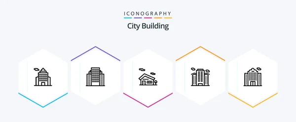 City Building Line Icon Pack Including Building City Building Work — Stock Vector
