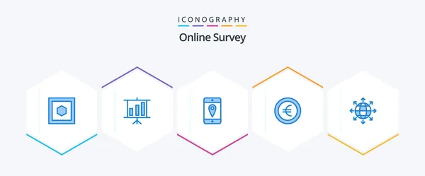 Online Survey Blue Icon Pack Including World Cell Network Connection — Stockový vektor