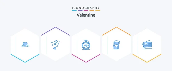 Valentine Blue Icon Pack Including Wedding Compass Heart Card — Vettoriale Stock