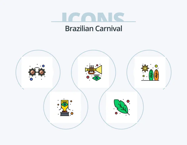 Brazilian Carnival Line Filled Icon Pack Icon Design Wine Fan — Vector de stock
