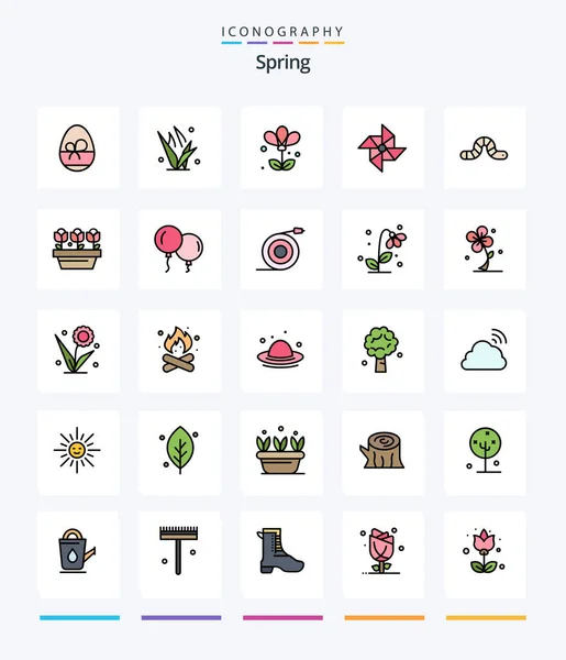 Creative Spring Line Filled Icon Pack Insect Animal Flower Windmill — Image vectorielle