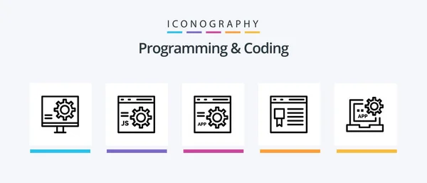 Programming Coding Line Icon Pack Including Develop Coding Flowchart Programming — стоковый вектор