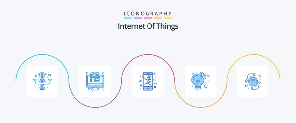 Internet Things Blue Icon Pack Including Protected Hands Mobile Connections — стоковый вектор