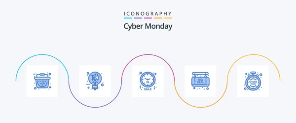 Cyber Monday Blue Icon Pack Including Time Discount Cyber Cyber — Vetor de Stock