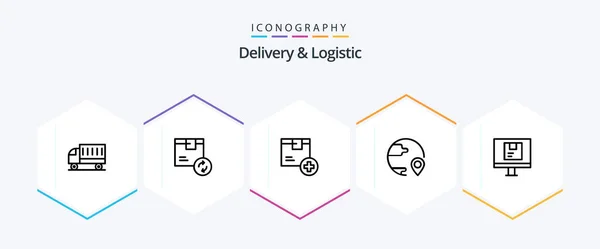 Delivery Logistic Line Icon Pack Including Global Delivery Service Product — Image vectorielle