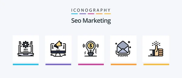 Seo Marketing Line Filled Icon Pack Including Magnifer Search Offer — стоковый вектор
