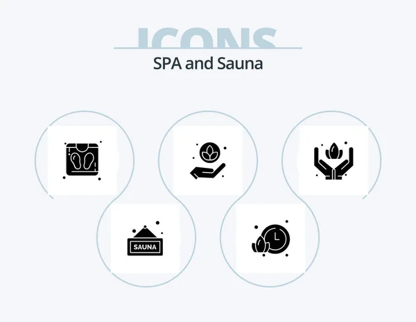 Sauna Glyph Icon Pack Icon Design Sauna Scale Care Lotus — Vector de stock