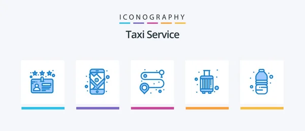 Taxi Service Blue Icon Pack Including Water Bottle Bottle Road — Stockvektor
