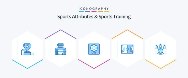 Sports Atributes Sports Training Blue Icon Pack Including Pitch Football — 图库矢量图片