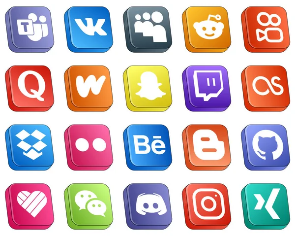Isometric Social Media Brand Icons Pack Blogger Yahoo Wattpad Flickr — Stok Vektör