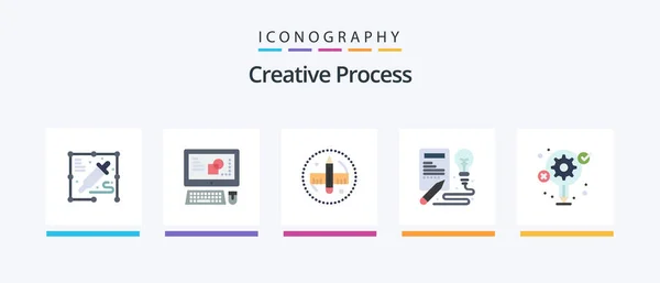 Creative Process Flat Icon Pack Including Creative Idea Pencil Process — Stockvector