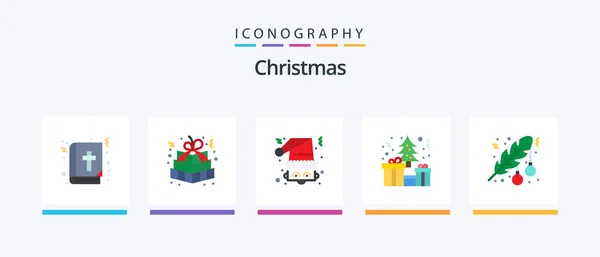 Christmas Flat Icon Pack Including Ball Christmas Gift Pack Box — Vettoriale Stock