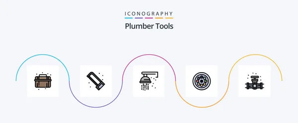Plumber Line Filled Flat Icon Pack Including Mechanical Plumbing Mechanical — Stock Vector