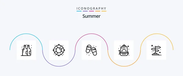Summer Line Icon Pack Including Location Arrow Flip Flops School — Stok Vektör
