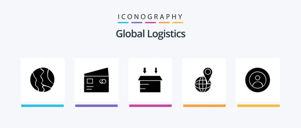 Global Logistics Glyph Icon Pack Including Earth Map Pay Location — Stockvektor