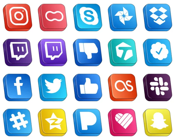 Isometric Icons Top Social Media Pack Facebook Google Photo Twitter — Stockvektor