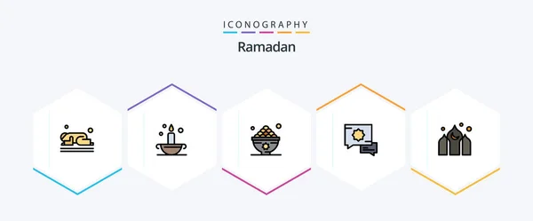 Ramadan Filledline Icon Pack Including Architecture Prayer Lamp Islamic Lunch — Vector de stock