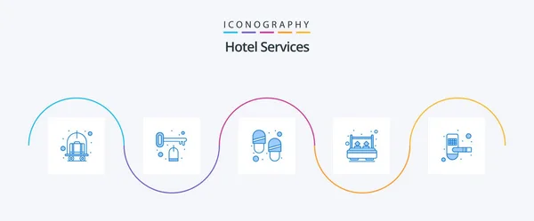 Hotel Services Blue Icon Pack Including Keycard Door Shoes Rest — Vetor de Stock