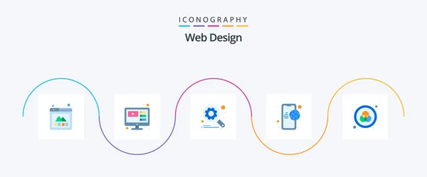 Web Design Flat Icon Pack Including Mobile Internet Internet Magnifier — Vetor de Stock