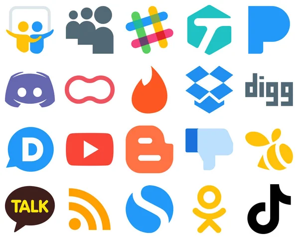 Flat Social Media Icons Contemporary Web Design Video Disqus Digg — Stockvector