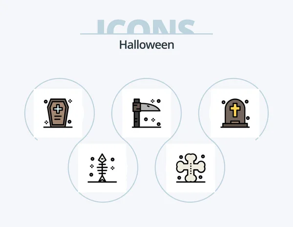 Halloween Line Filled Icon Pack Icon Design Dead Tombstone Sign — vektorikuva