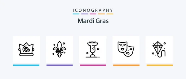 Mardi Gras Line Icon Pack Including Wine Glass Costume Mardi — Vector de stock