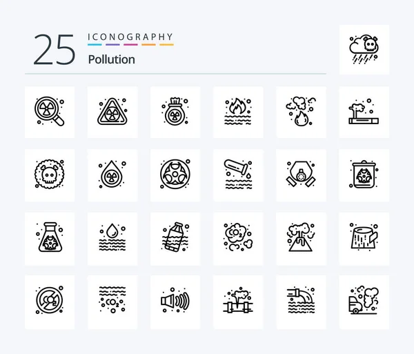 Pollution Line Icon Pack Including Pollution Smoke Pollution Pollution Fire — Stok Vektör