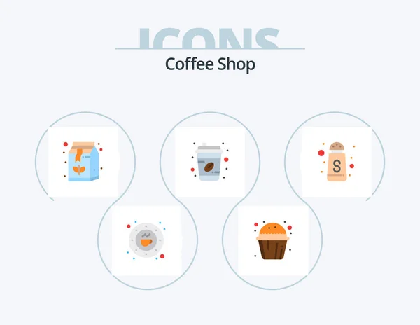 Coffee Shop Flat Icon Pack Icon Design Serve Cup Muffin — Image vectorielle