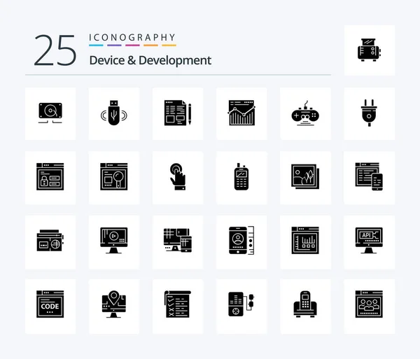 Device Development Solid Glyph Icon Pack Including Game Report File — Stockový vektor