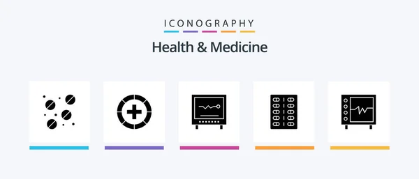Health Medicine Glyph Icon Pack Including Health Fitness Cardiogram Drugs — Stok Vektör