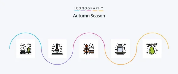 Autumn Line Filled Flat Icon Pack Including Cup Autumn Leaf — Stok Vektör