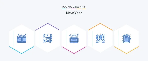 New Year Blue Icon Pack Including New Greetings Count Card — Wektor stockowy