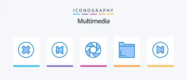Multimedia Blue Icon Pack Including Next Lens Multimedia Multimedia Creative — Vetor de Stock