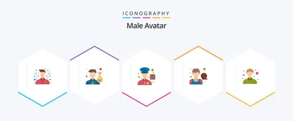 Male Avatar Flat Icon Pack Including Man Community Delivery Player — Stockvector