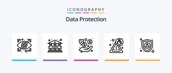 Data Protection Line Icon Pack Including Data Map Password Interface — Vetor de Stock