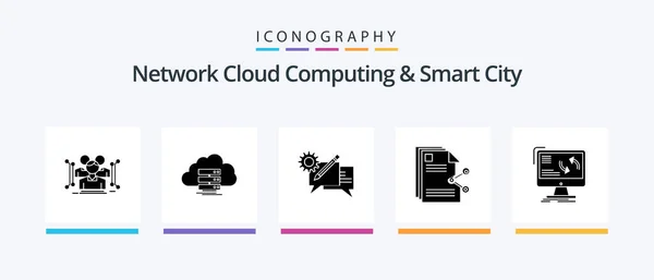 Network Cloud Computing Smart City Glyph Icon Pack Including Sharing — Stockvektor