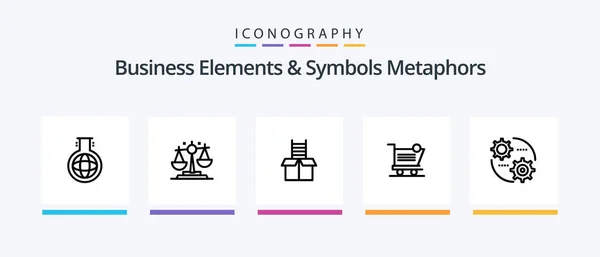 Business Elements Symbols Metaphors Line Icon Pack Including Travel Filled — Stock Vector
