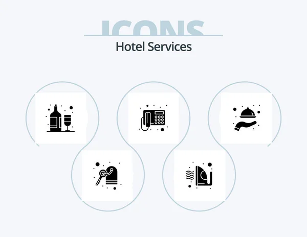 Hotel Services Glyph Icon Pack Icon Design Serving Food Wine — Stock vektor