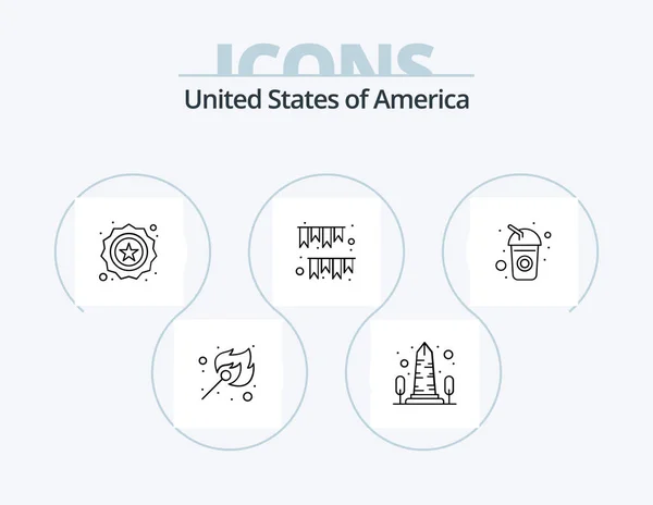 Usa Line Icon Pack Icon Design Sign Police Sign Shield — Vector de stock